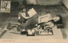 Postcard of opium smoker from Vietnam