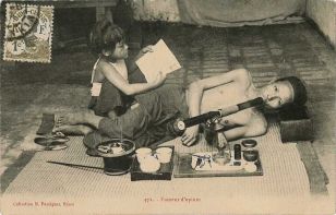 Postcard of opium smoker from Vietnam