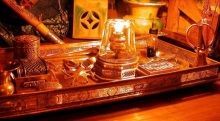 Tray awash in golden lamp light. Image property of S. Martin